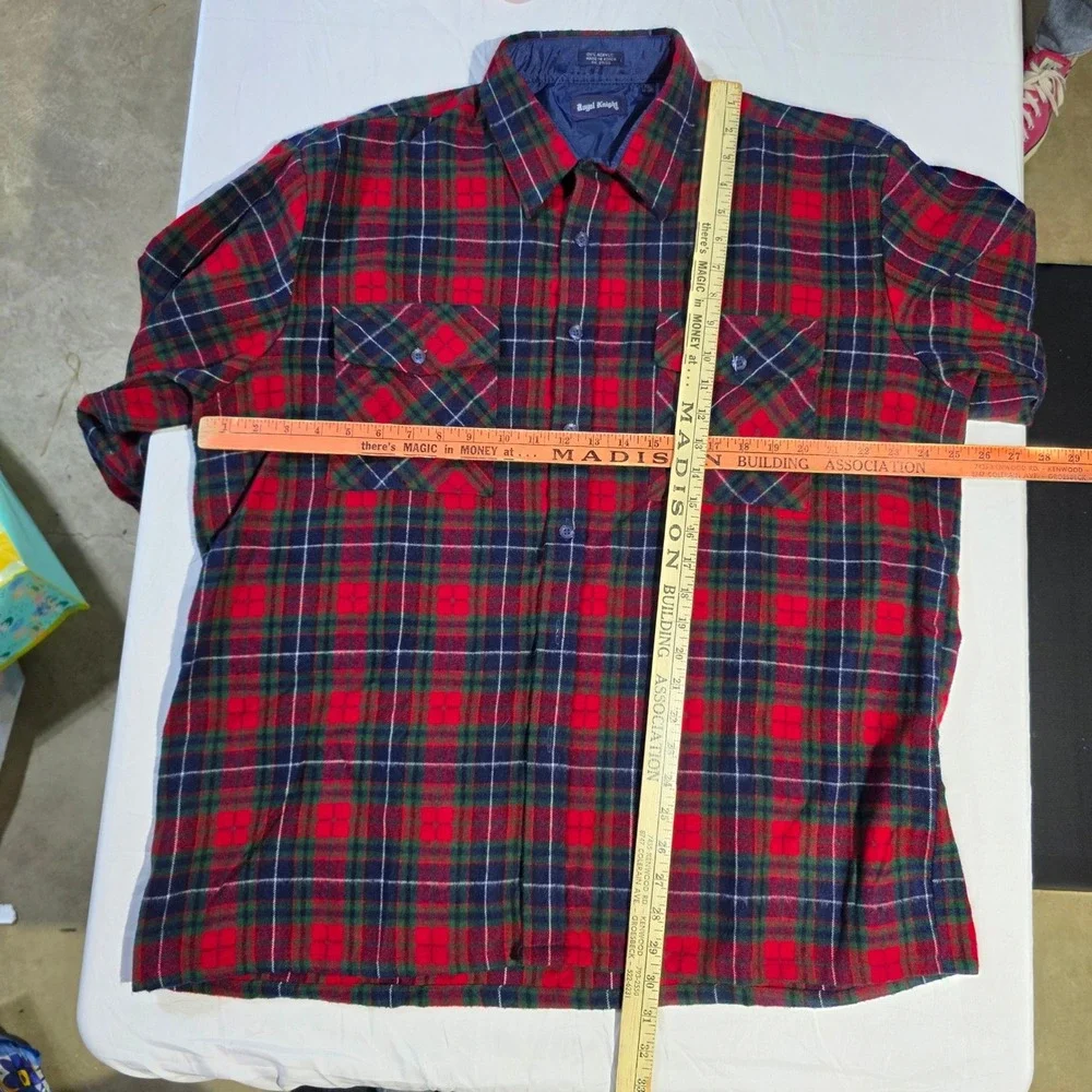 Royal Knight Vintage Plaid Flannel Shirt Mens XL Red Green Blue Acrylic Button